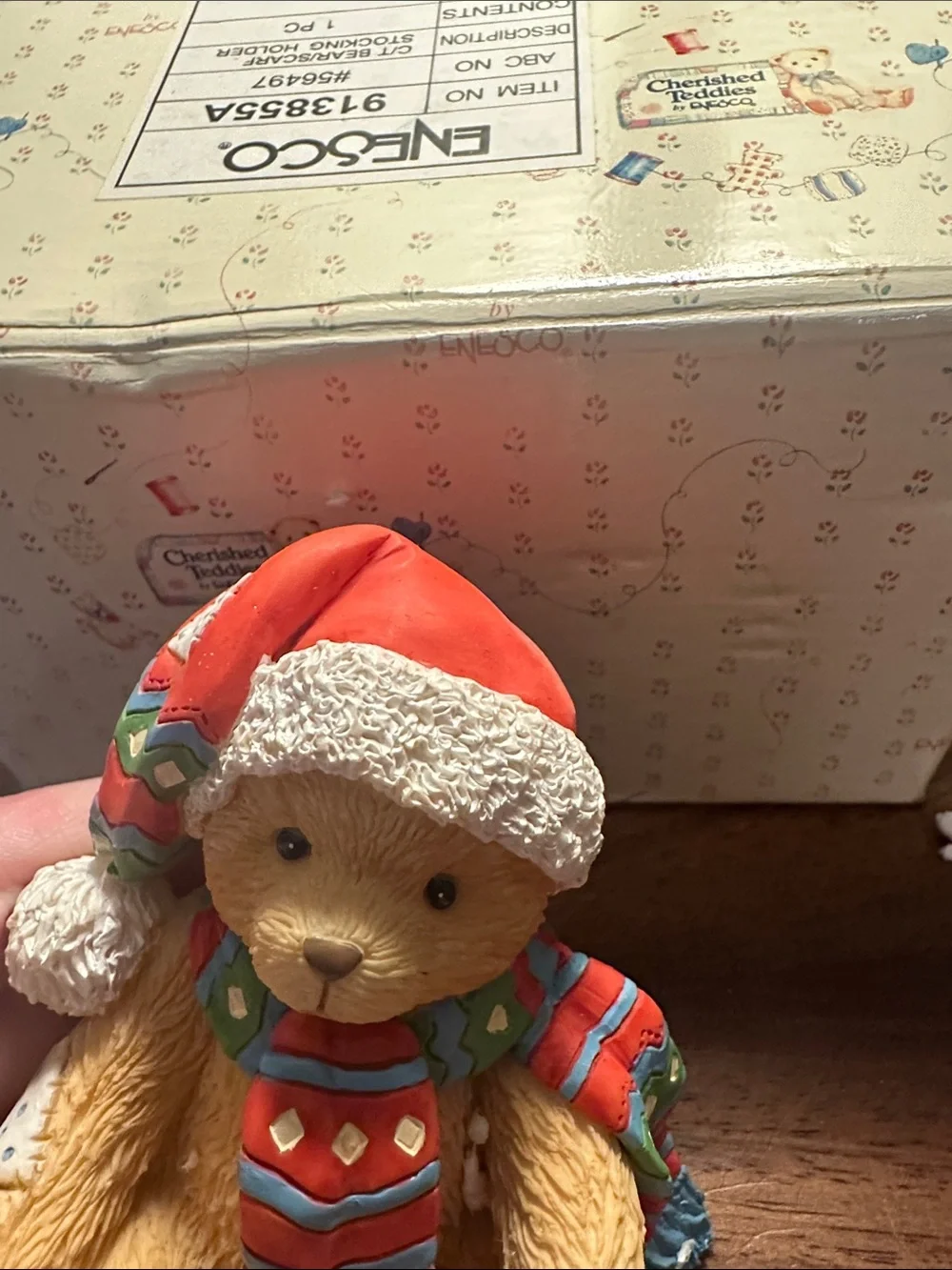 Cherished Teddies by ENESCO Teddy bear with scarf stocking holder NewVintage